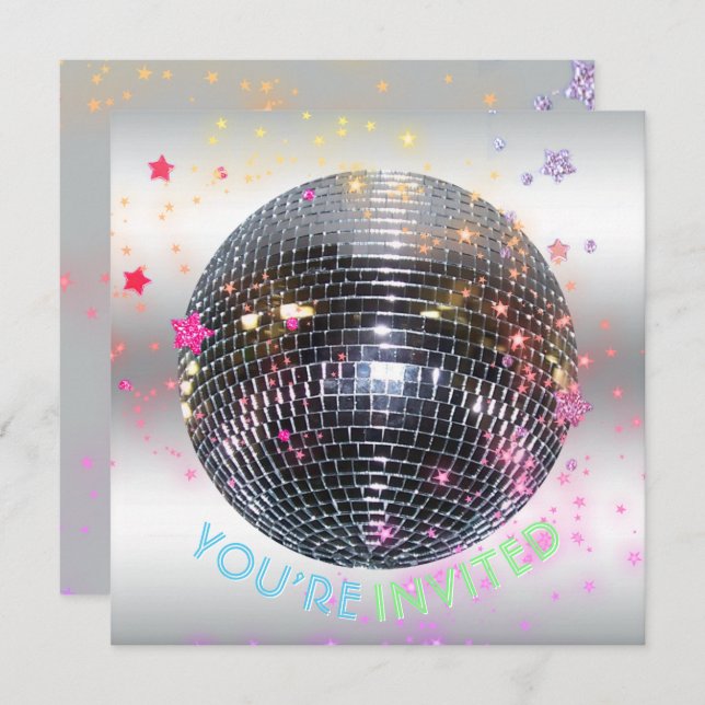 Disco Dance Birthday Retro 70's Disco Ball Party Invitation (Front/Back)