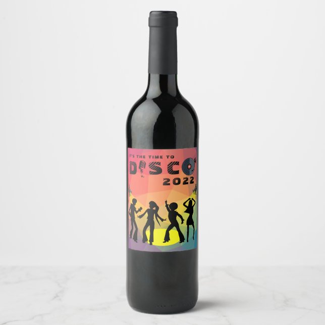 Disco dance floor retro multicolor celebration   wine label (Front)