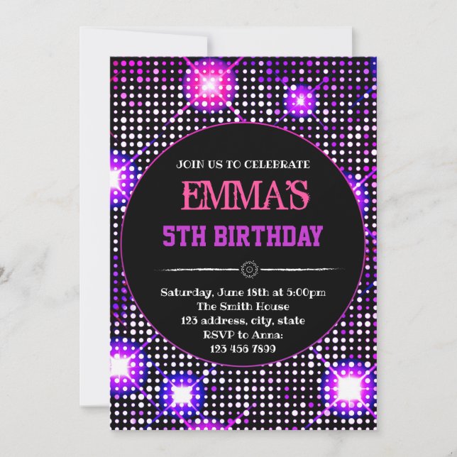 Disco dance party birthday invitation (Front)