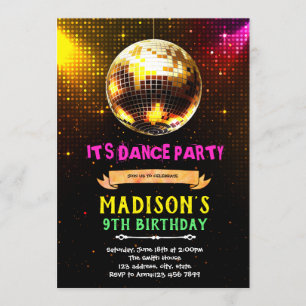 Disco dance party birthday invitation