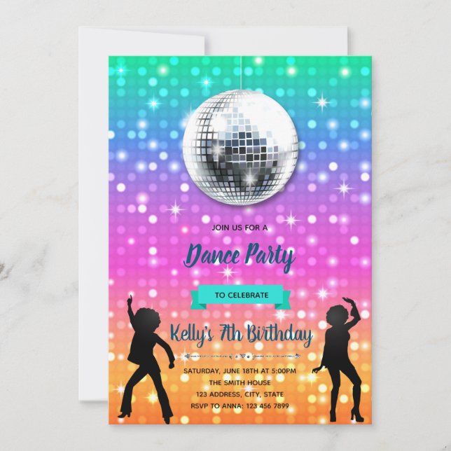 Disco dance party invitation (Front)
