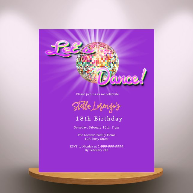 Disco dance party pink purple birthday invitation (Creator Uploaded)