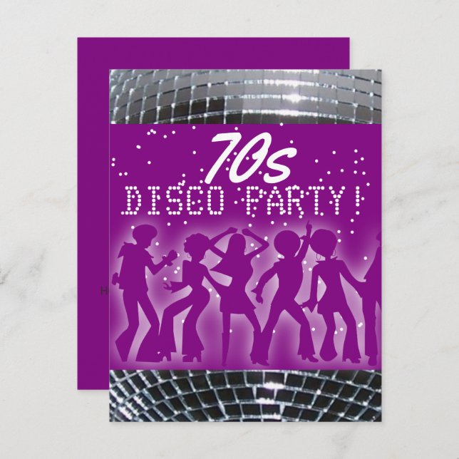 Disco Dance Party Purple | Retro 70's Theme Party Invitation (Front/Back)