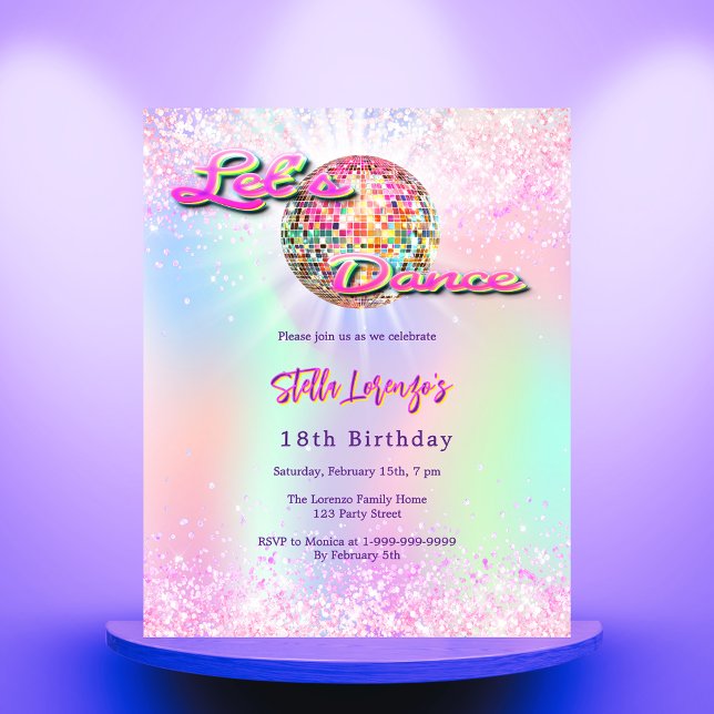 Disco dance pink holographic birthday invitation (Creator Uploaded)