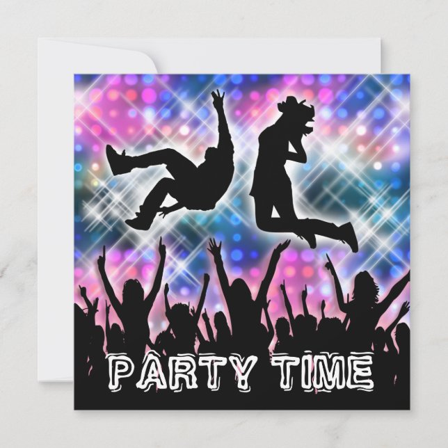 Disco dancing 80's theme party dress up invitation (Front)