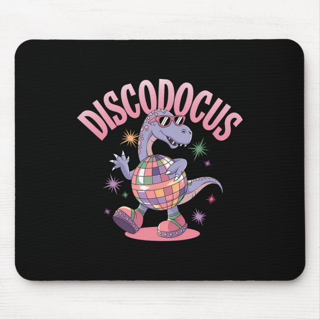 Disco Dancing Dinosaur Diplodocus Dino Funny 70s D Mouse Pad (Front)