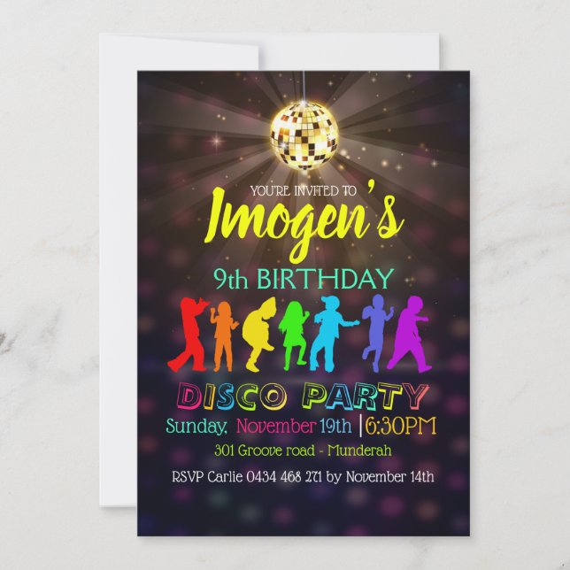 Disco Dancing Party Personalise Birthday RSVP Invitation (Front)