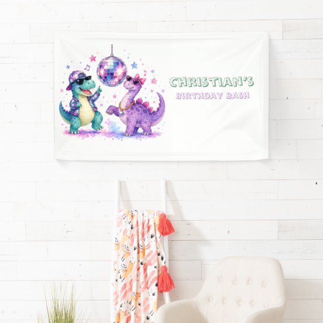 Disco Dinosaur Watercolor Birthday Bash  Banner (Insitu)