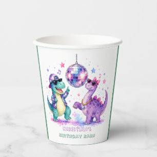 Disco Dinosaur Watercolor Birthday Bash Paper Cups