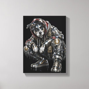 Disco Dog Canvas Wall Art – Modern Mosaic Puppy Ar