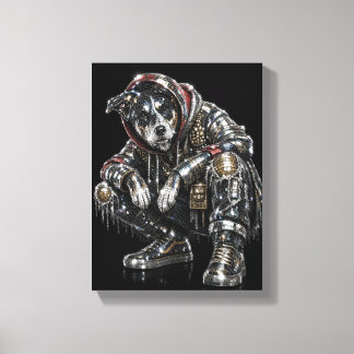 Disco Dog Canvas Wall Art – Modern Mosaic Puppy Ar
