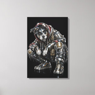 Disco Dog Canvas Wall Art – Modern Mosaic Puppy Ar