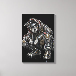 Disco Dog Canvas Wall Art – Modern Mosaic Puppy Ar
