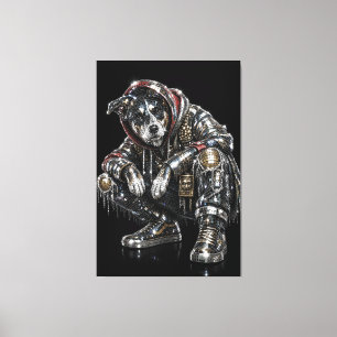 Disco Dog Canvas Wall Art – Modern Mosaic Puppy Ar