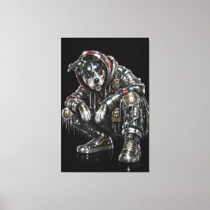 Disco Dog Canvas Wall Art – Modern Mosaic Puppy Ar