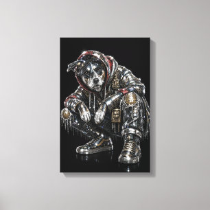 Disco Dog Canvas Wall Art – Modern Mosaic Puppy Ar