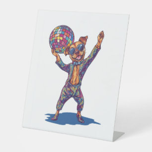 Disco Dog Delight – Funny 70s Party Pup Pedestal Sign