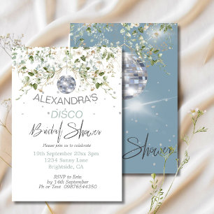 Disco Dusty Blue Floral  Ball Bridal Shower Invitation