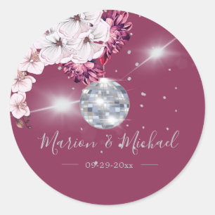 Disco Elegant Floral  Wedding  Classic  Round Sticker