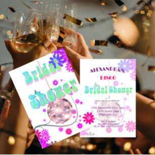 Disco Floral Retro Purple Bridal Shower Invitation