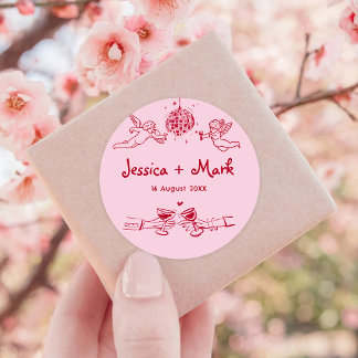 Disco Funky Hand Drawn Wedding Classic Round Sticker