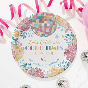 Disco Garden Party Celebrate Good Times Birthday  Paper Plate