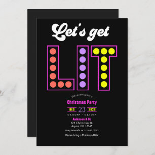 Disco Garland Let's Get Lit Retro Christmas Party Invitation