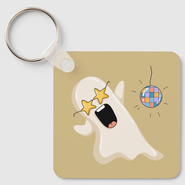 Disco Ghost with Star Glasses Key Ring (Front)
