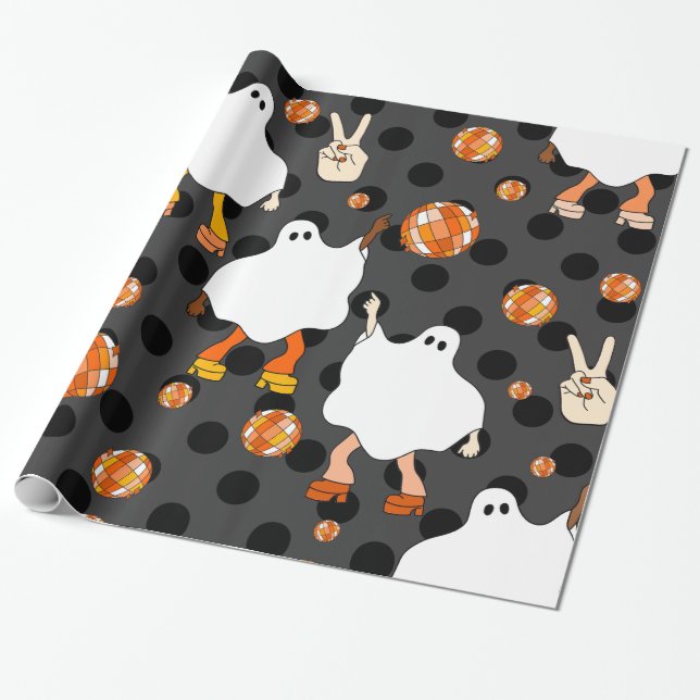 disco halloween african ghost orange wrapping paper (Unrolled)