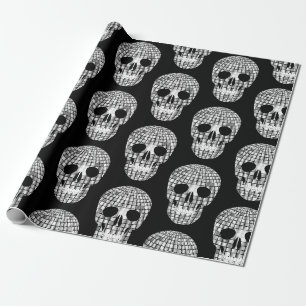 disco halloween mirror ball skull wrapping paper