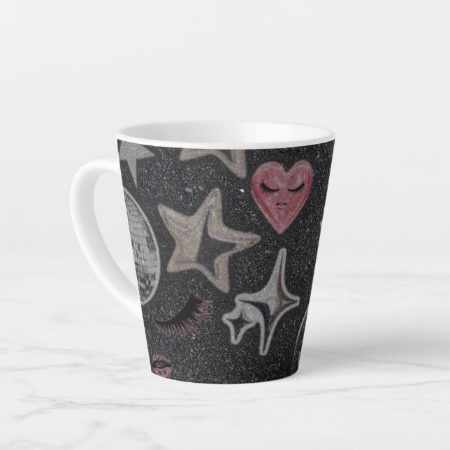 Disco Hearts 12oz Latte Mug – Cute Glam Coffee Cup (Left Angle)