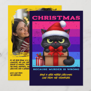 Disco Holiday Funny Cat Retro Christmas Photo Card