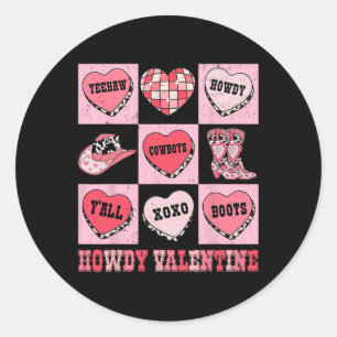 Disco Howdy Valentine Cowboy Heart Rodeo Texas Wes Classic Round Sticker