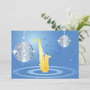 Disco Jazz Saxophone Sparkling Mirror Balls Invitation