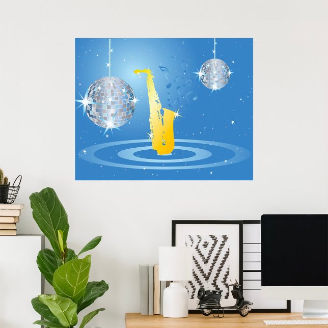 Disco Jazz Saxophone Sparkling Mirror Balls Poster (Creator Uploaded)