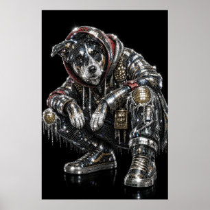 Disco Mosaic Dog Poster Modern Wall Art for Dog