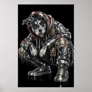 Disco Mosaic Dog Poster Modern Wall Art for Dog