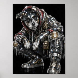Disco Mosaic Dog Poster Modern Wall Art for Dog
