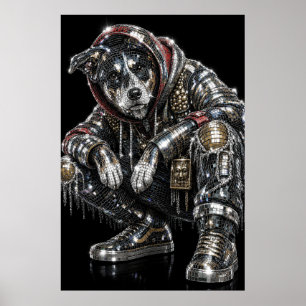 Disco Mosaic Dog Poster Modern Wall Art for Dog