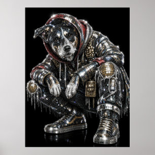Disco Mosaic Dog Poster Modern Wall Art for Dog