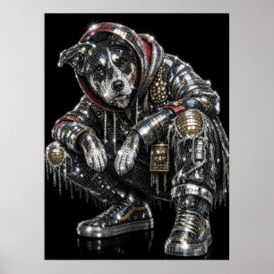 Disco Mosaic Dog Poster Modern Wall Art for Dog