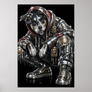 Disco Mosaic Dog Poster Modern Wall Art for Dog