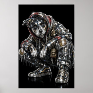 Disco Mosaic Dog Poster Modern Wall Art for Dog