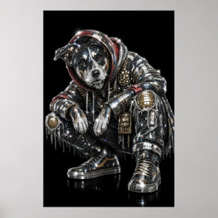 Disco Mosaic Dog Poster Modern Wall Art for Dog