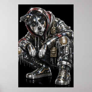 Disco Mosaic Dog Poster Modern Wall Art for Dog