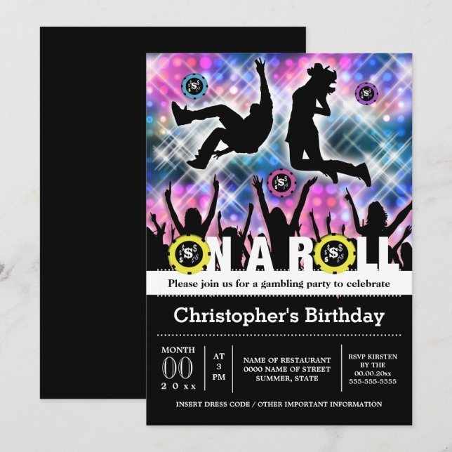 Disco party 70's 80's 90's theme birthday invitation (Front/Back)