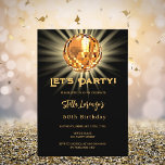 Disco party black gold 50th birthday invitation<br><div class="desc">A 50th party invitation. A black background deecorated with a golden disco ball. Text: Let's Party! Personalise and add a name and party details. The name is written with a hand lettered style script.</div>