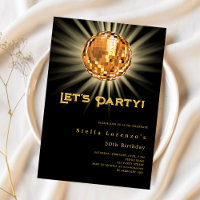 Disco party black gold birthday