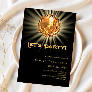 Disco party black gold luxury birthday invitation