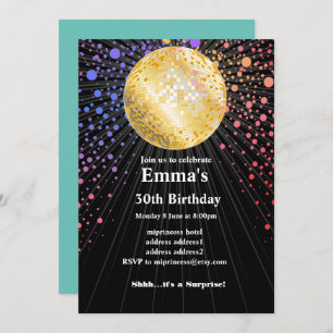 disco party dance party 70s gold disco ball invitation